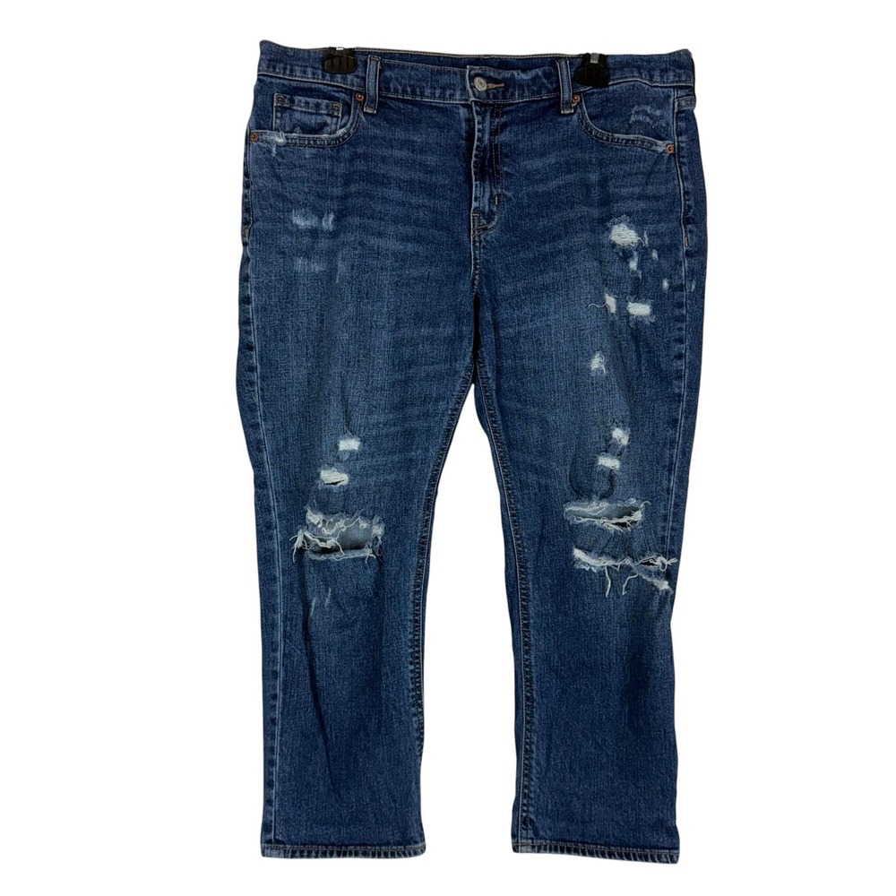 Old Navy Boyfriend Jeans Womens 12 Petite Blue Mid Rise Distressed Crop Denim